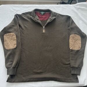 Woolrich Sweater Men L Brown 1/4 Zip Pullover Elbow Pads Hiking Outdoor